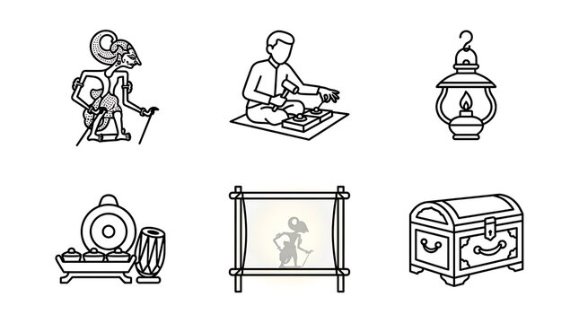 Javanese Wayang Kulit Shadow Puppet Show Icon Set