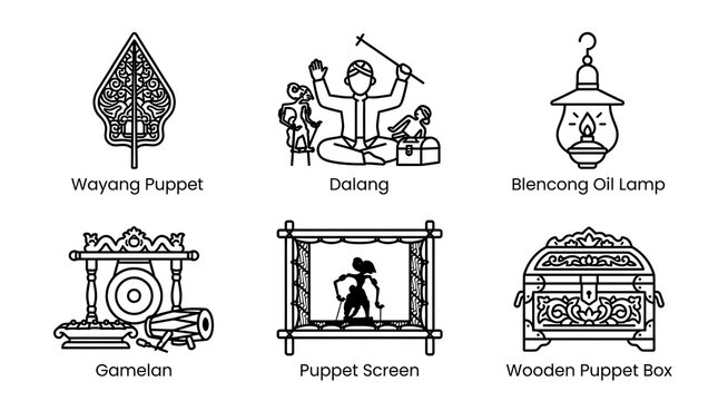 Javanese Wayang Kulit Puppet Theater Icon Set