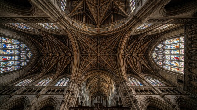 A photographer captures a stunning, upward-looking shot of the interior of Gloucester Cathedral.