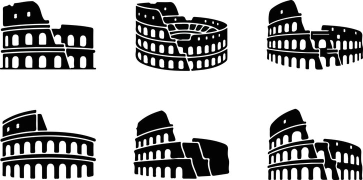 Colosseum Rome Italy architecture landmark icon silhouette travel set