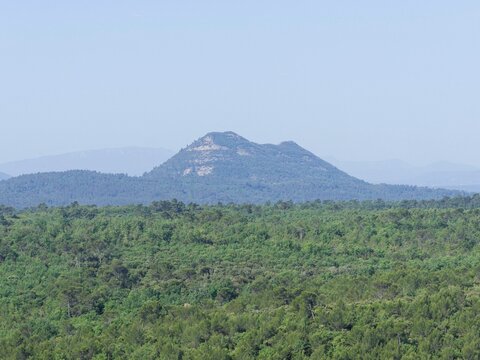View of the wooded Petit Bessillon massif from the Belvedere of the medieval village of Fox-Amphoux  perched on a promontory in the heart of Green Provence
