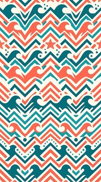 Geometric nautical pattern with stylized waves and starfish