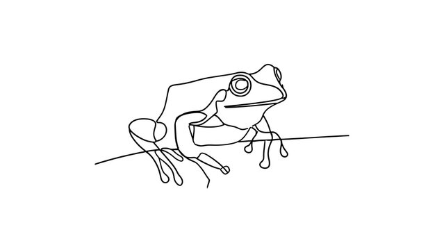 Minimalist frog line art illustration white background.