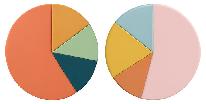Two pie charts with four differently colored segments each, illustrating data distribution with varied proportions.