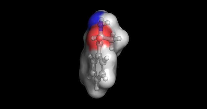 Cathinone, natural khat leaf stimulant with amphetamine-like brain activity, 3D molecule 4K spinning