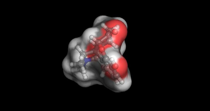 Hydromorphone, potent semi-synthetic mu-opioid receptor agonist analgesic, 3D molecule spinning, 4K