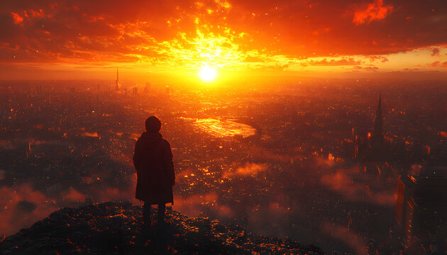 Ultra Realistic 3D Cinematic Hollywood Cityscape at Sunset with Golden Hour Light, Volumetric Rays and Epic Urban Architecture 