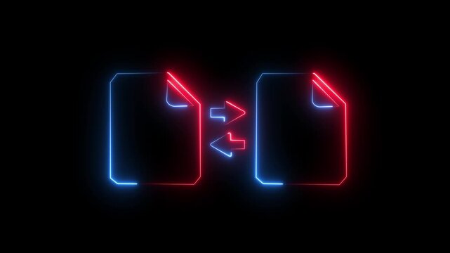 Neon File Transfer Icon Animation on Black Background