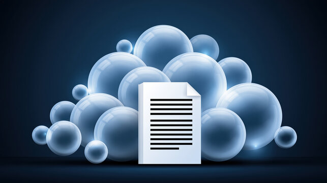 Document cloud bubble transparent blue abstract digital file paper data storage network technology information online backup archive icon symbol