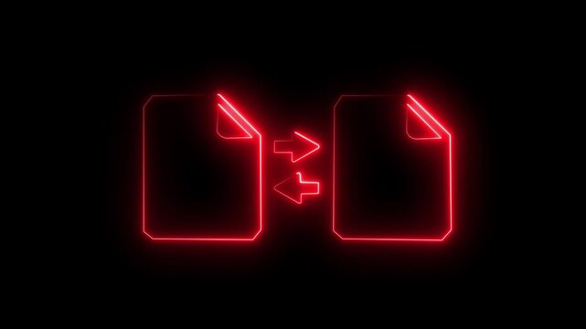 Neon File Transfer Icon Animation on Black Background