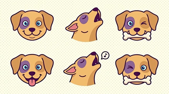 Dog face sticker set with funny animal expressions.
