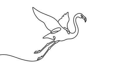 Fototapeta premium Minimalist flamingo line art illustration white background.