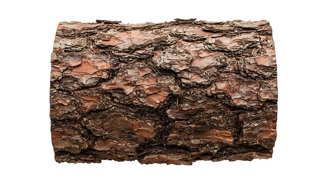 Detailed close up of rough pine tree bark texture isolated on a white background