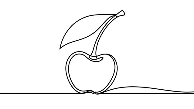 Minimalist cherry line art illustration white background.