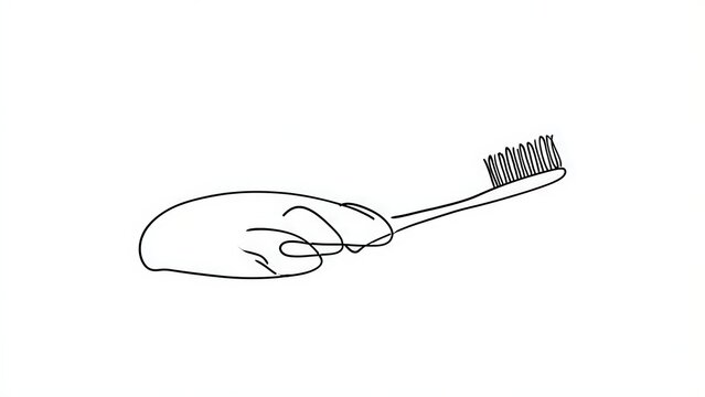 Minimalist line art toothbrush white background.