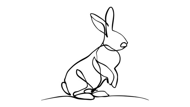 Minimalist rabbit line art white background.
