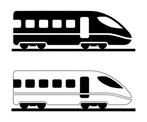 High speed train vector set silhouette and line art outline icon for bullet train railway transit express locomotive and public transportation concept © Pixelly