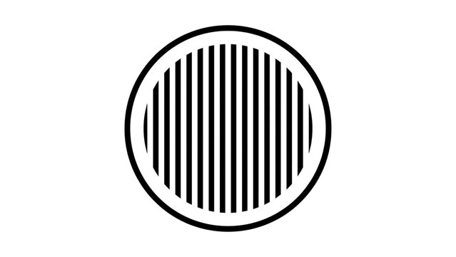 Black and white striped circle icon white background.