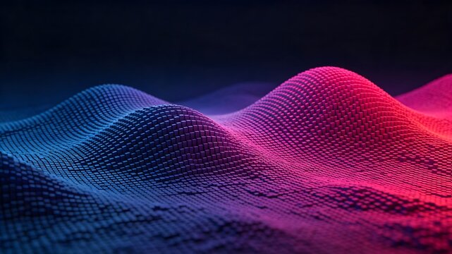 Abstract 3D Voxel Wave Geometry in Blue Magenta