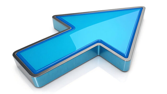 Blue 3D arrow icon pointing towards top right corner