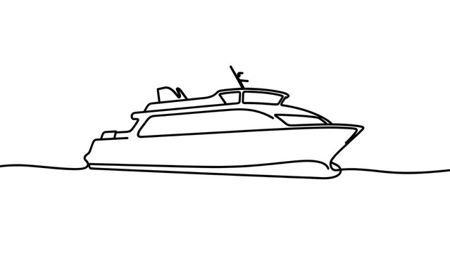 Minimalist line art cruise ship white background.