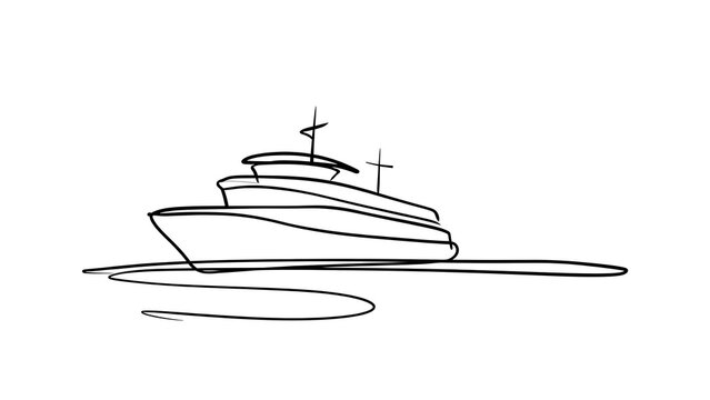 Minimalist line art ship drawing white background.
