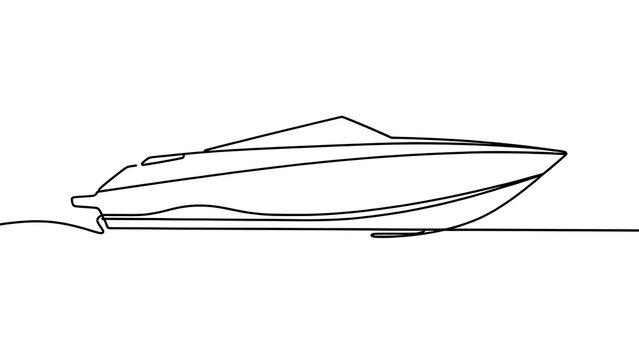 Speedboat line art illustration white background.