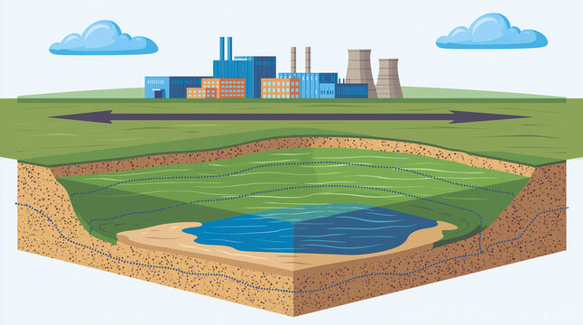 Industrial Site above Groundwater Basin, Environmental Cross Section Diagram