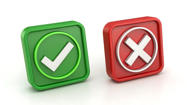 Green check tick and red x square buttons with selection