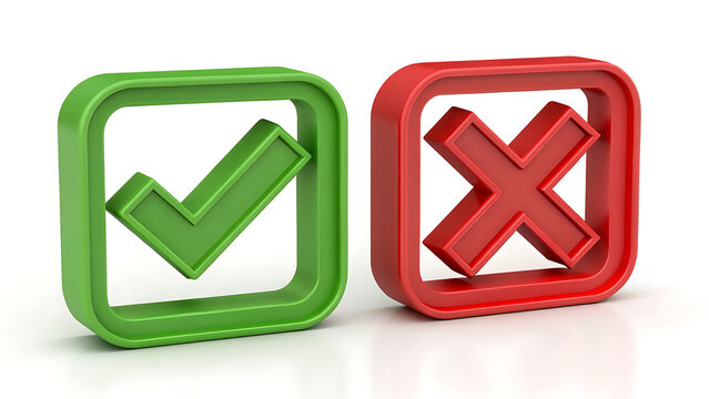 Green checkbox tick and red x square frame with selection