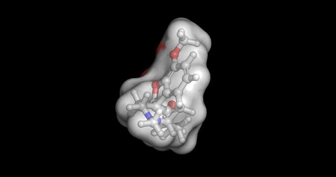 Hydrocodone, opioid analgesic medication, synthetic derivative for severe pain management and cough suppression in clinical practice, 3D molecule spinning, 4K