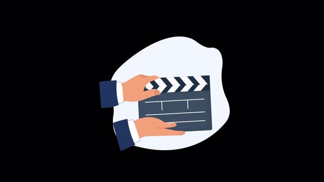 Animated Hands Holding and Closing a Film Clapperboard - Transparent