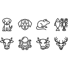 Obraz premium Dog, Mouse, Fish, and Animal Icons Set Vector Line Art 
