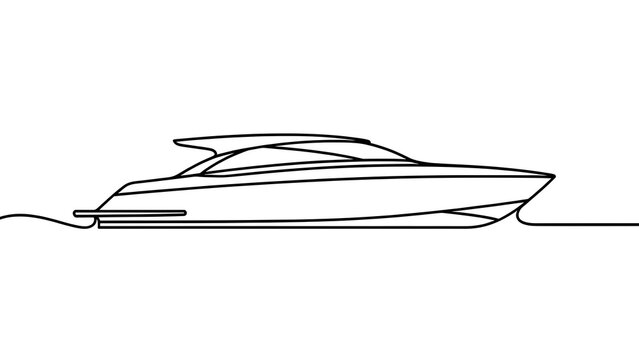 Elegant yacht line drawing on white background.