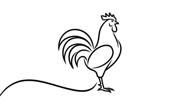 Minimalist rooster line art illustration white background.