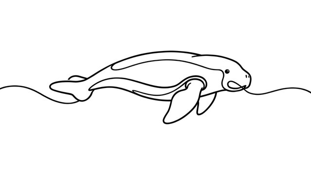 Minimalist manatee line art white background.