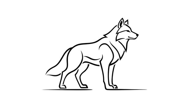 Minimalist wolf illustration on white background.