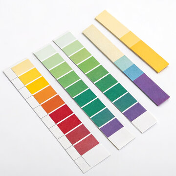 Universal pH Test Paper Strips with Color Reference Scale Isolated on White Background &ndash; Laboratory Indicator Strips for Acid and Alkaline Testing, Water Quality Analysis, Chemical Testing Kit.