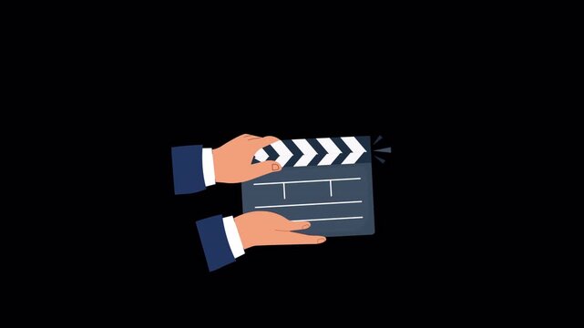 Animated Hands Holding and Closing a Film Clapperboard - Transparent