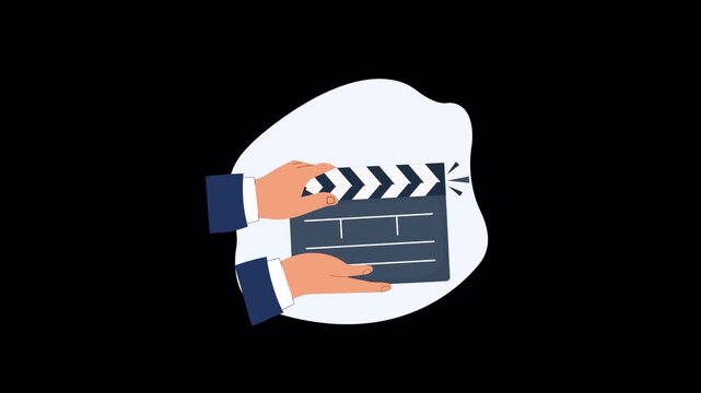 Animated Hands Holding and Closing a Film Clapperboard - Transparent