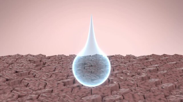 Moisturizing Serum Droplet Falls and Smooths Damaged Skin Cells  - 3d 4k Animation (3840 X 2160 px)