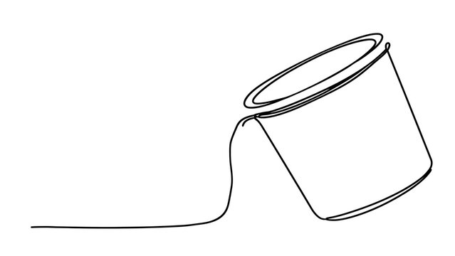 Paint bucket with brush stroke on white background.