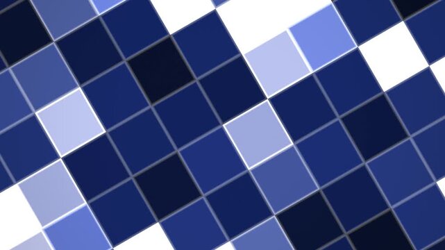 Geometric square tile matrix animation background featuring shifting blue mosaic blocks for corporate technology presentation, modern UI display, and tech backdrop.