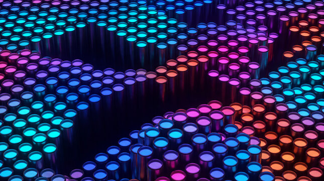 Organic color blocks glowing across a technology pin surface