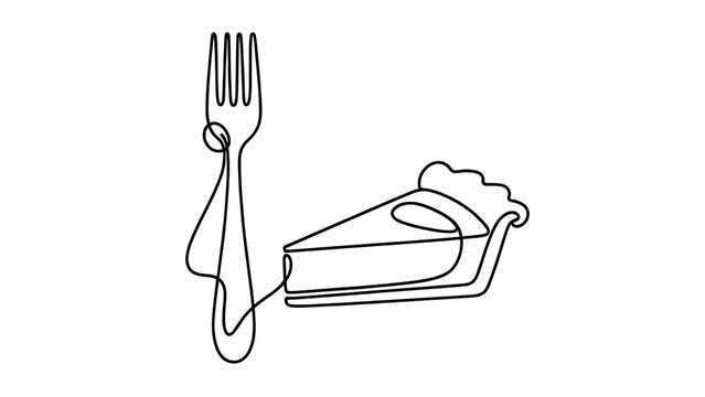 Fork and pie slice illustration white background.