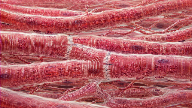Ultra Realistic Cardiac Muscle Fiber Microarchitecture Scientific Beauty Human Heart Tissue Microscopic Background
