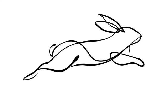 Minimalist rabbit line art illustration white background.