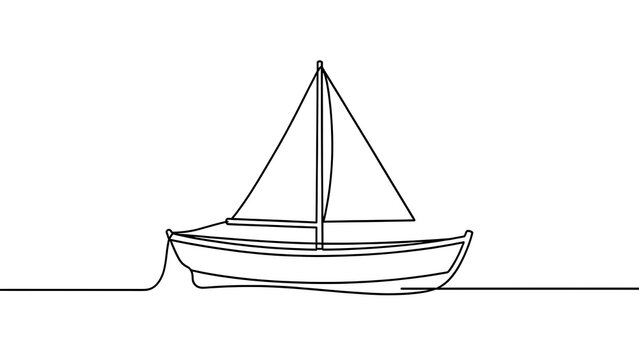 Minimalist sailboat line art on white background.