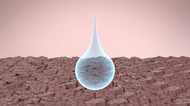 Moisturizing Serum Droplet Falls on Damaged Skin Cells, Smooth The Surface with Glowing Light Circle Effect - 3d 4k Animation (3840 X 2160 px)