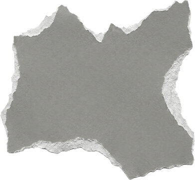 Torn gray industrial fabric sheet with frayed edges for material texture mockup and reference textile sample isolated on transparent background